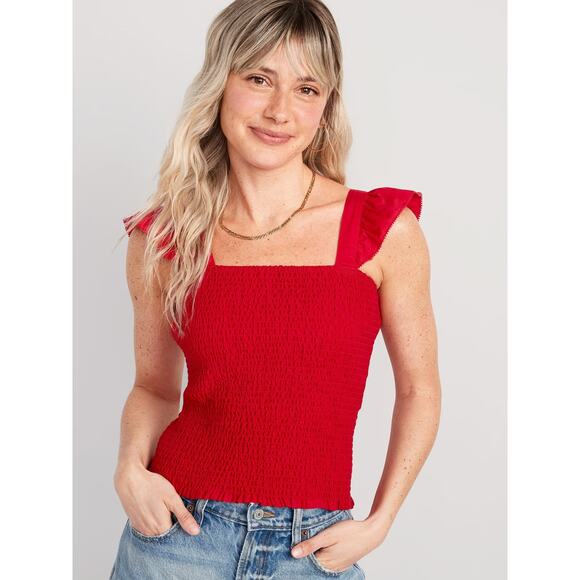 NWT Old Navy Women's Red 100% Cotton Fitted Ruffle Crop Top Size Large - Picture 1 of 9